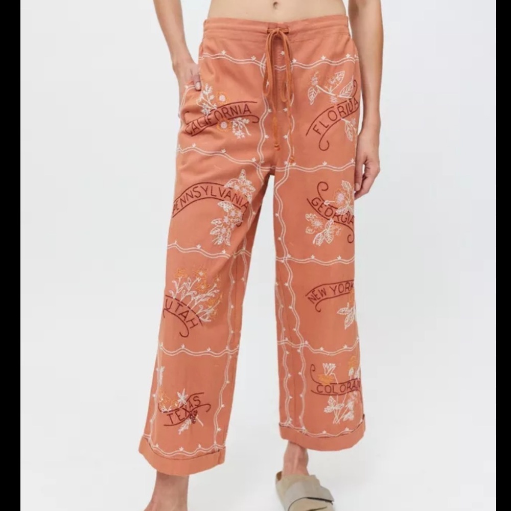 Kimchi Blue Urban Outfitters State Flower Embroidered Pants